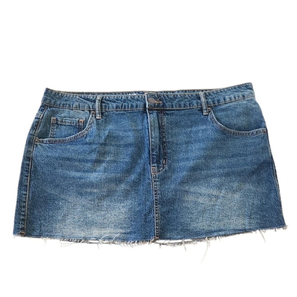 Classic Blue Denim Mid Rise Mini Skirt - Casual Frayed Hem Sz Xxl Nwt